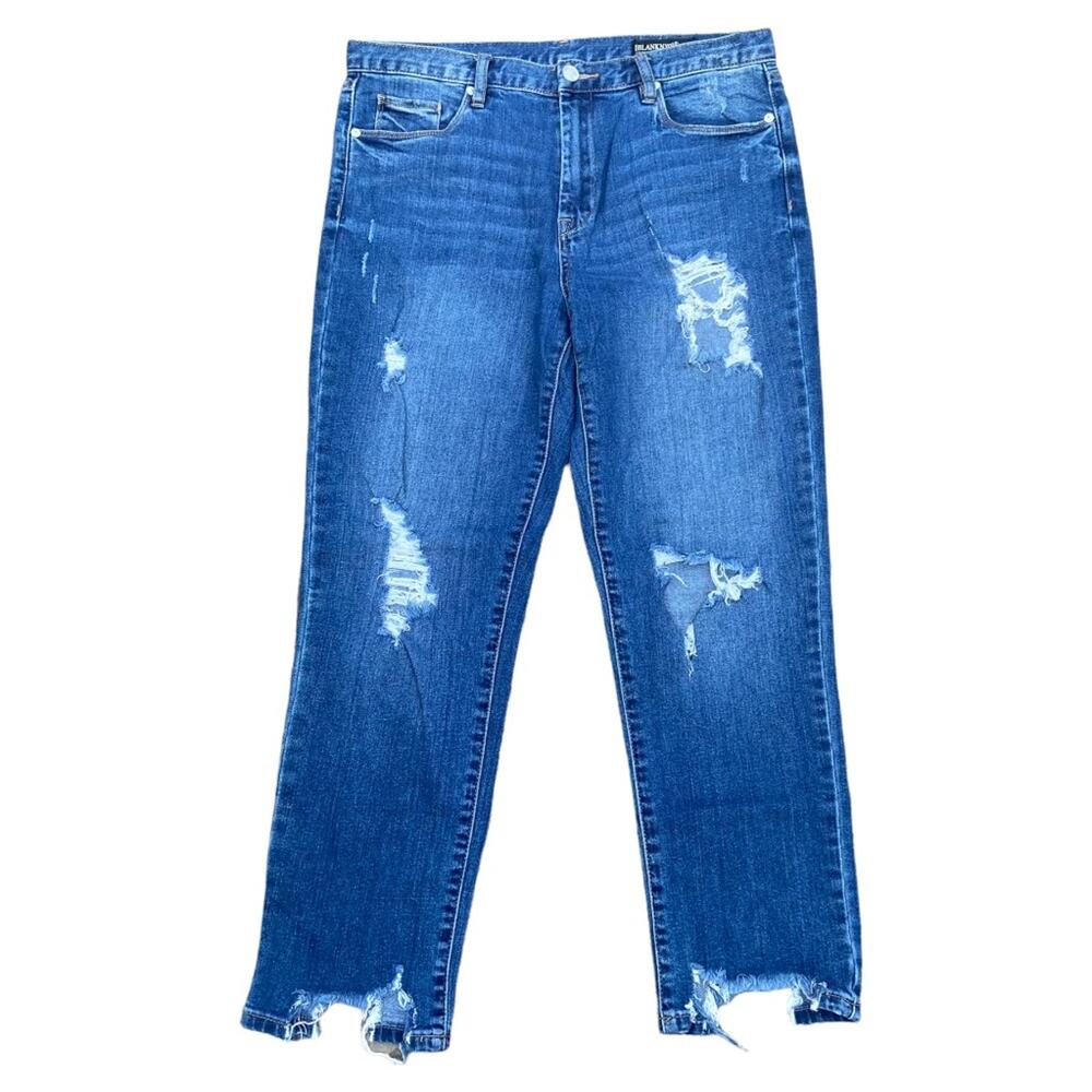 BLANK NYC High Rise Button Fly Destructed Hem Finish 5 Pocket Jeans Size 30